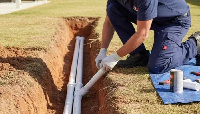 plumber-installing-new-pvc-drain-pipes-in-trench-for-new-construction-sewer-hookup-service