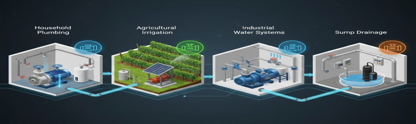 Different water pump systems for Dallas homes, farms, industries, and sump drainage applications